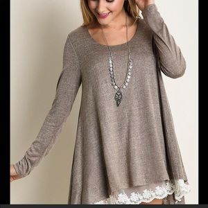 sweater dress with lace trim